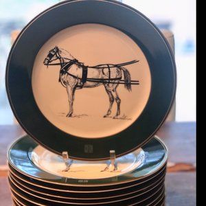 Lauren Ralph Lauren Green Equestrian II Luncheon Plates Horse Scene 9" (4)